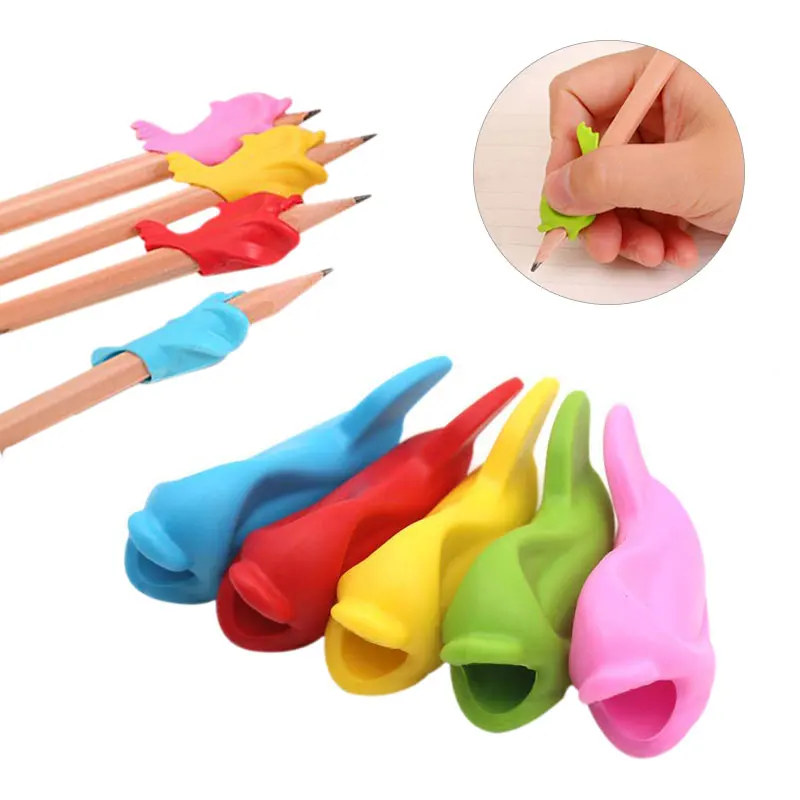 Umitive 10pcs Silicone Fish Holding Pen Environmental Protection Children Students Pencil Aid Grip Set Posture Correction Tool
