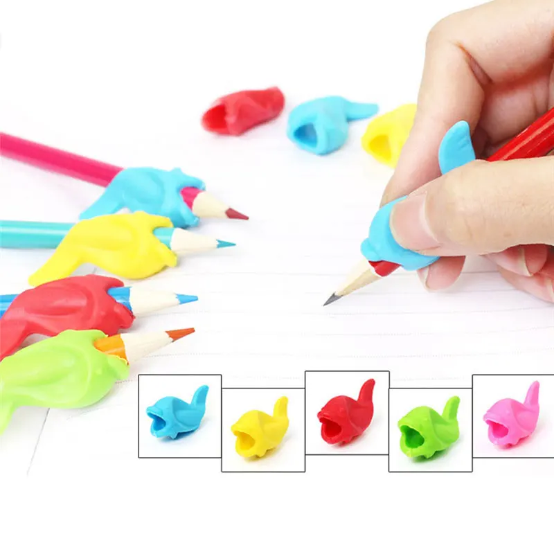 Umitive 10pcs Silicone Fish Holding Pen Environmental Protection Children Students Pencil Aid Grip Set Posture Correction Tool