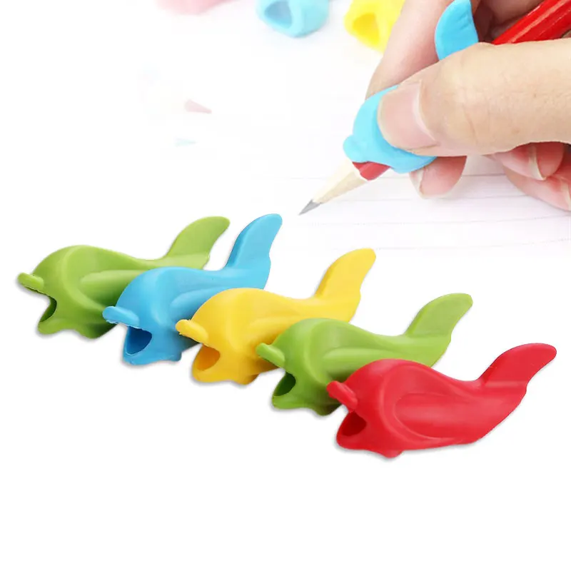 Umitive 10pcs Silicone Fish Holding Pen Environmental Protection Children Students Pencil Aid Grip Set Posture Correction Tool