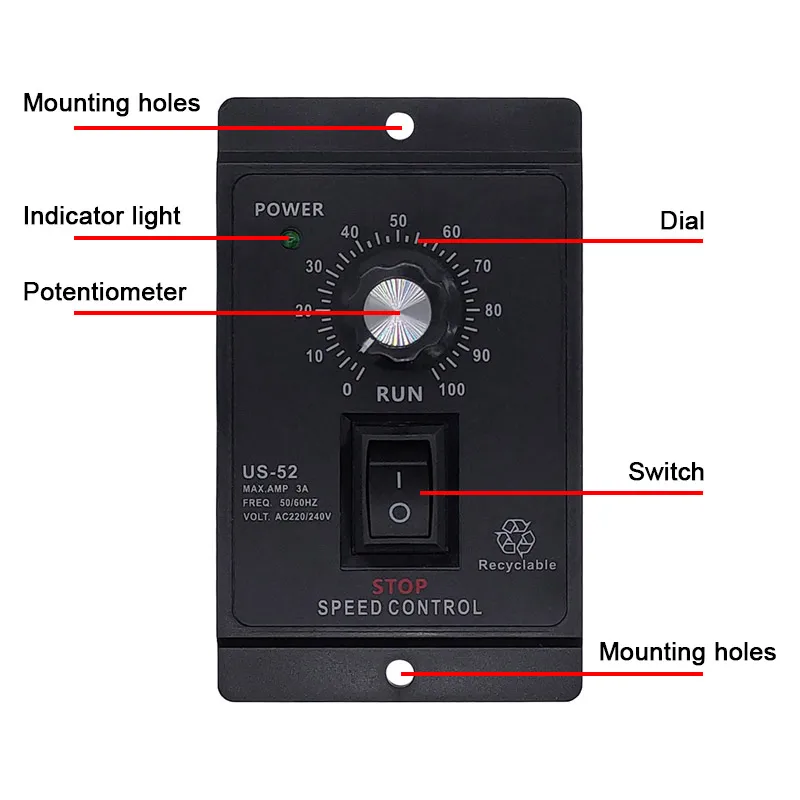 US-52 400W AC 220V 50/60Hz AC Speed Controller Forword Backword AC Motor Regulator Control