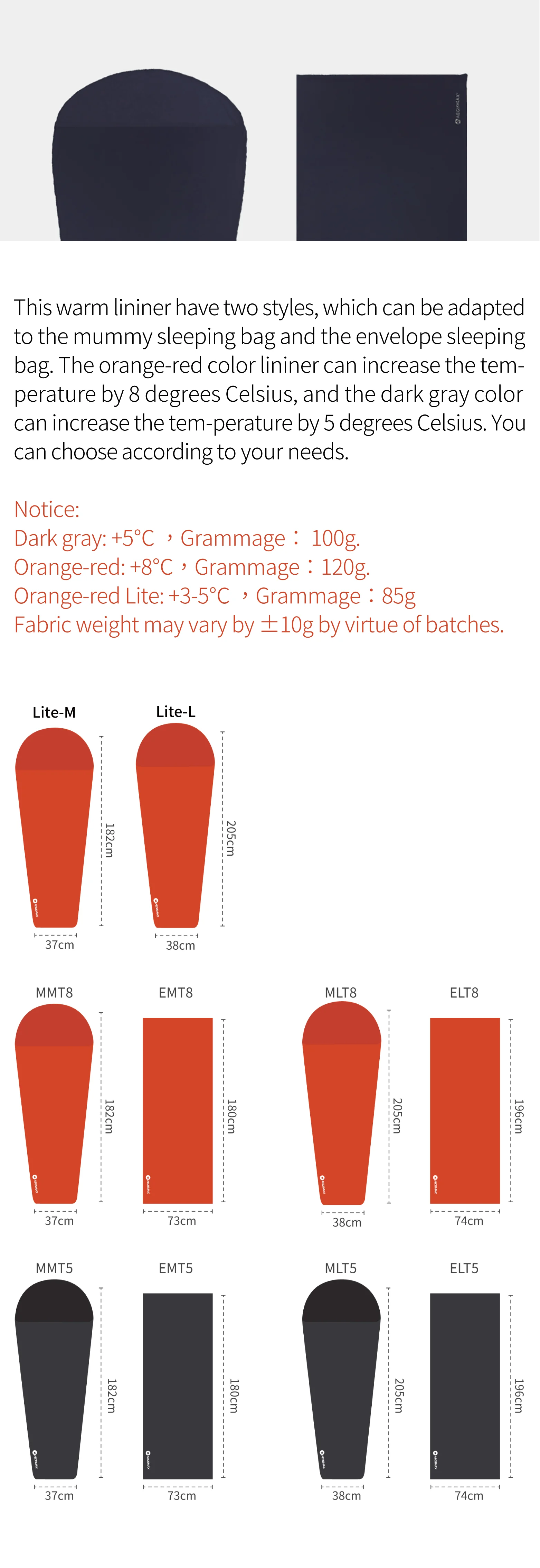 AEGISMAX Thermolite Liner Sleeping Bag Accessories Ultralight Outdoor Camping Equipment Thermal Warming Sleeping Bag Liner