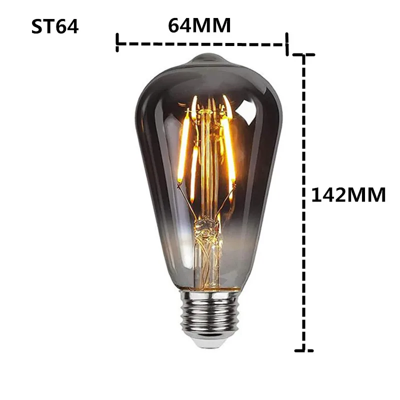 LED ST64 G95 G125 4W 8W Dimmable E27 220V 110V Smoky Gray 2700K GSpiral Filament Bulb Retro Vintage Decorative Light Edison Lamp