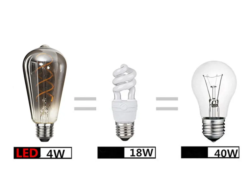 LED ST64 G95 G125 4W 8W Dimmable E27 220V 110V Smoky Gray 2700K GSpiral Filament Bulb Retro Vintage Decorative Light Edison Lamp