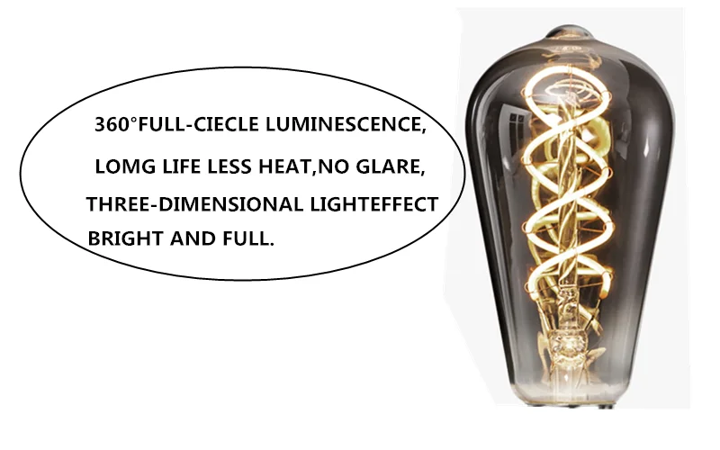 LED ST64 G95 G125 4W 8W Dimmable E27 220V 110V Smoky Gray 2700K GSpiral Filament Bulb Retro Vintage Decorative Light Edison Lamp