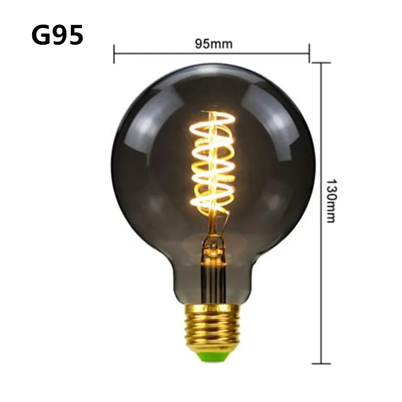 LED ST64 G95 G125 4W 8W Dimmable E27 220V 110V Smoky Gray 2700K GSpiral Filament Bulb Retro Vintage Decorative Light Edison Lamp