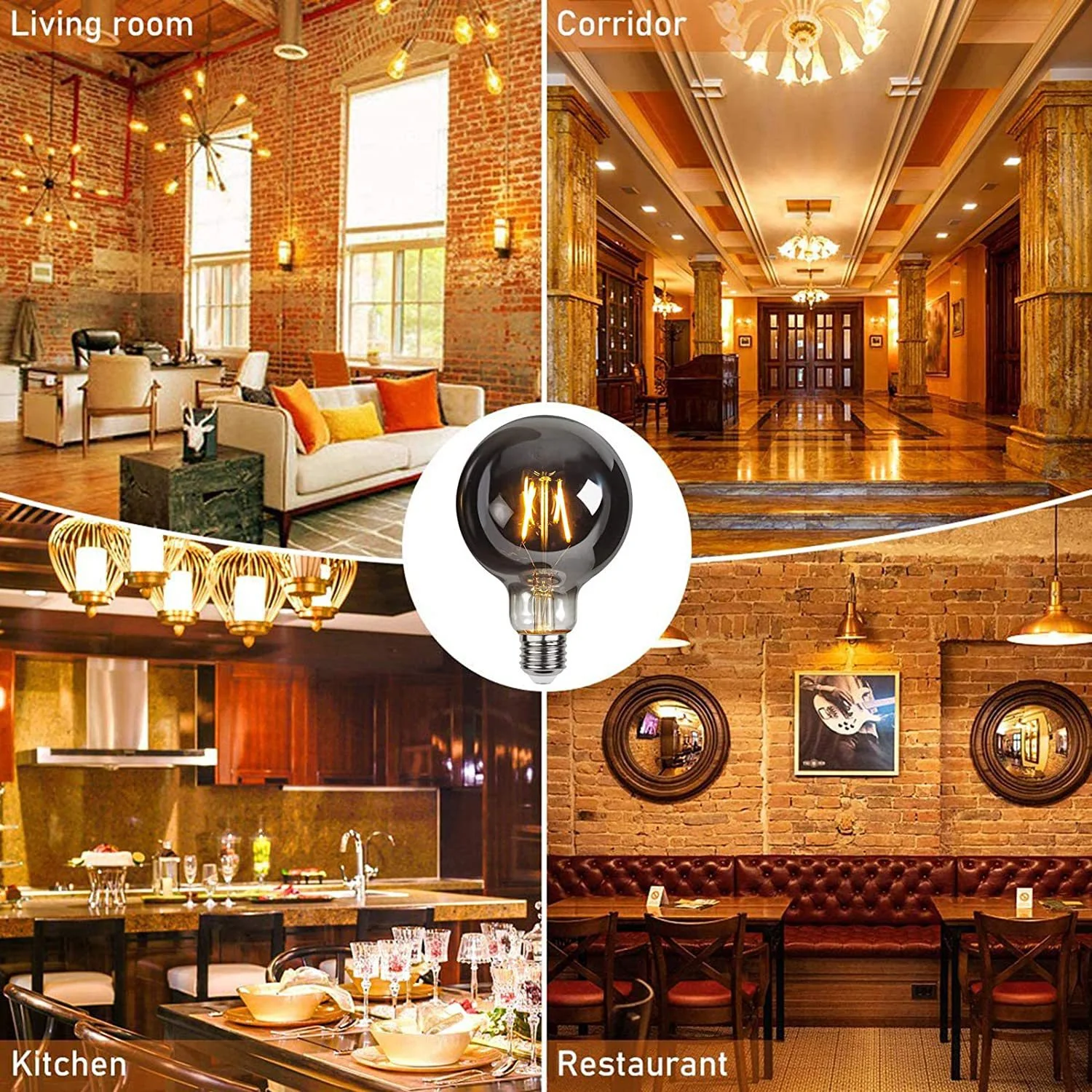 LED ST64 G95 G125 4W 8W Dimmable E27 220V 110V Smoky Gray 2700K GSpiral Filament Bulb Retro Vintage Decorative Light Edison Lamp