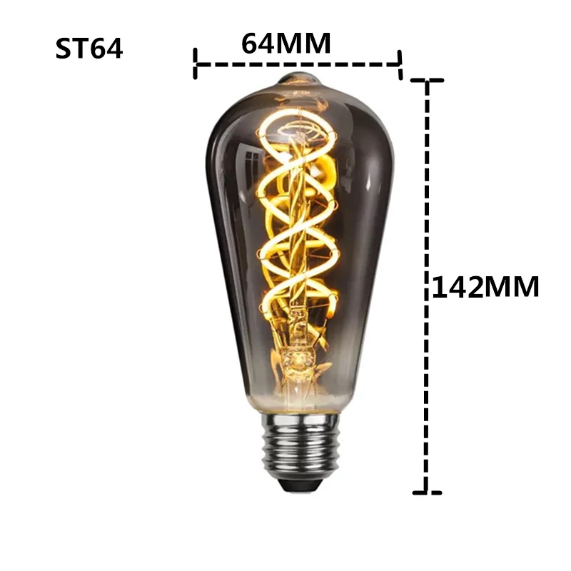 LED ST64 G95 G125 4W 8W Dimmable E27 220V 110V Smoky Gray 2700K GSpiral Filament Bulb Retro Vintage Decorative Light Edison Lamp