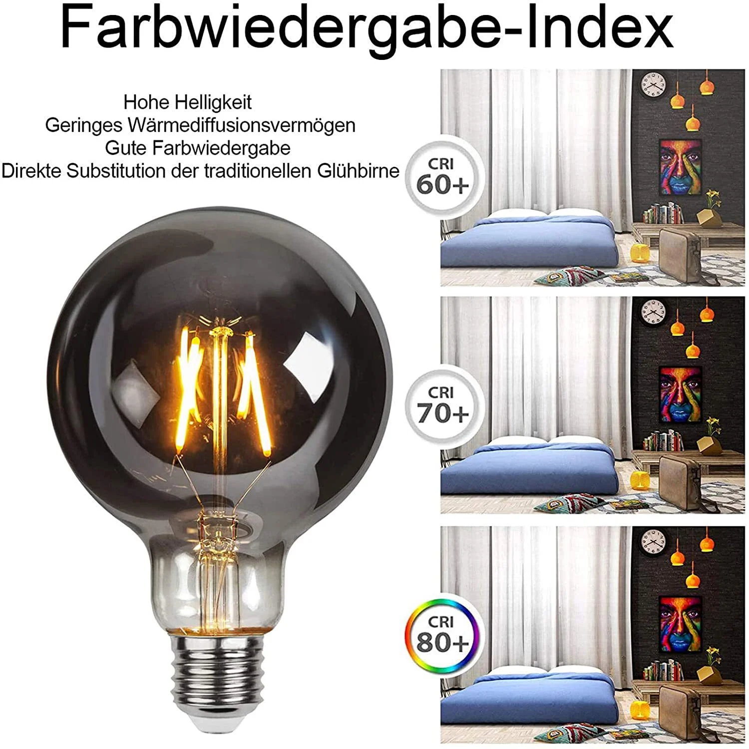 LED ST64 G95 G125 4W 8W Dimmable E27 220V 110V Smoky Gray 2700K GSpiral Filament Bulb Retro Vintage Decorative Light Edison Lamp