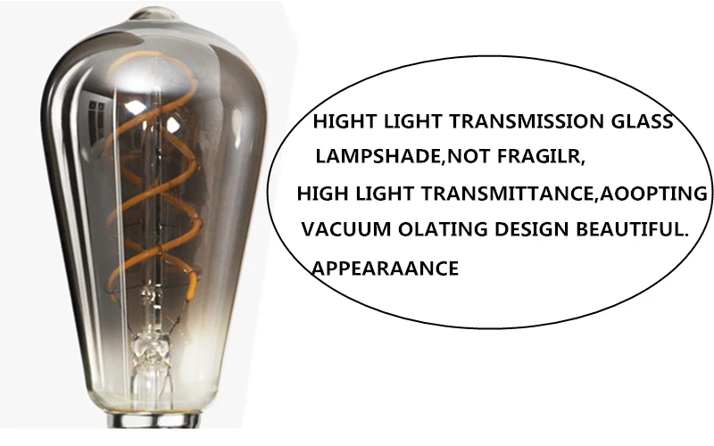 LED ST64 G95 G125 4W 8W Dimmable E27 220V 110V Smoky Gray 2700K GSpiral Filament Bulb Retro Vintage Decorative Light Edison Lamp