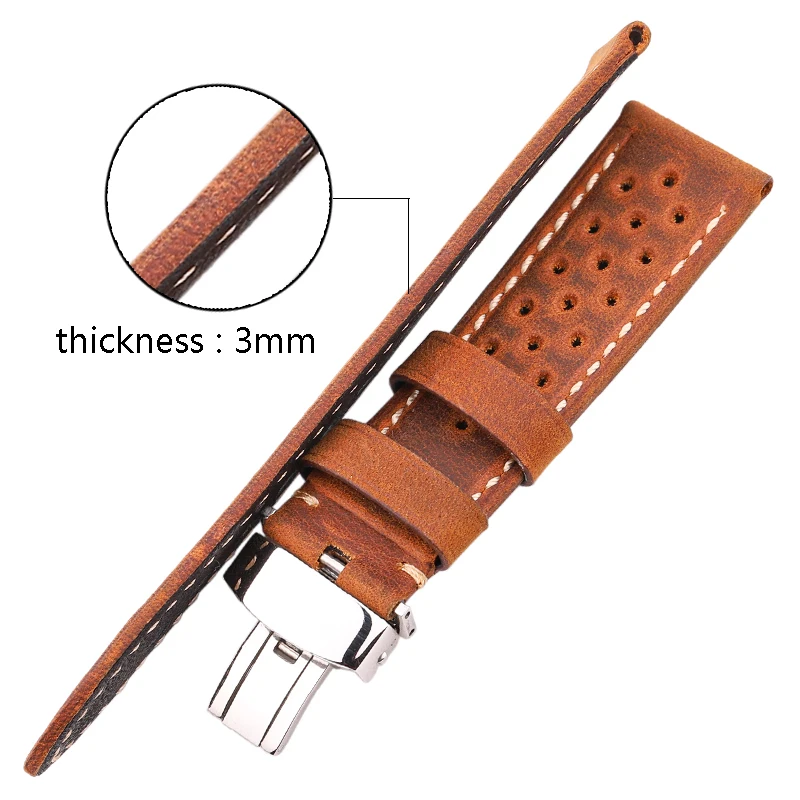 Genuine Leather Watch Band Bracelet 20mm 22mm 24mm Cowhide Vintage Watchband Deployment Clasp For Samsung Galaxy Watch 3 4 Strap
