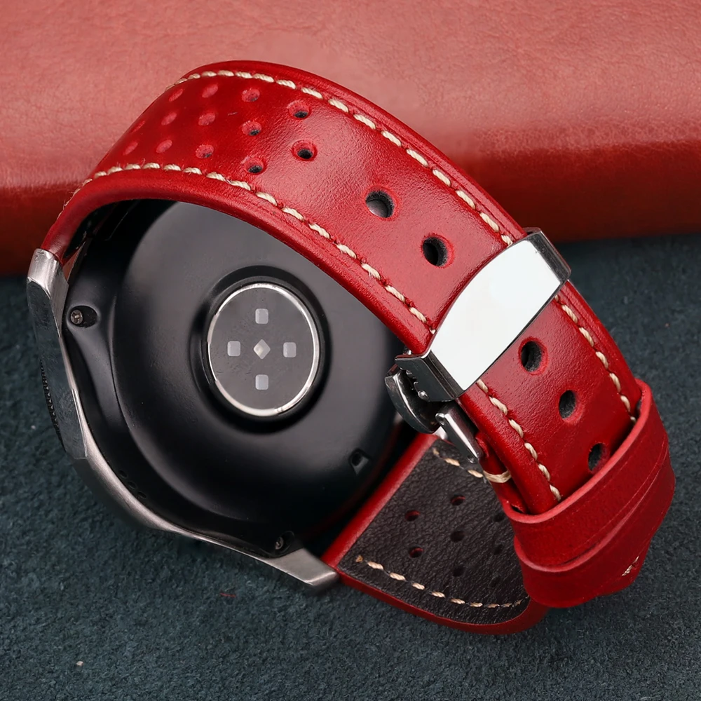 Genuine Leather Watch Band Bracelet 20mm 22mm 24mm Cowhide Vintage Watchband Deployment Clasp For Samsung Galaxy Watch 3 4 Strap