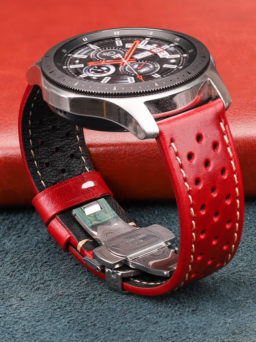 Genuine Leather Watch Band Bracelet 20mm 22mm 24mm Cowhide Vintage Watchband Deployment Clasp For Samsung Galaxy Watch 3 4 Strap