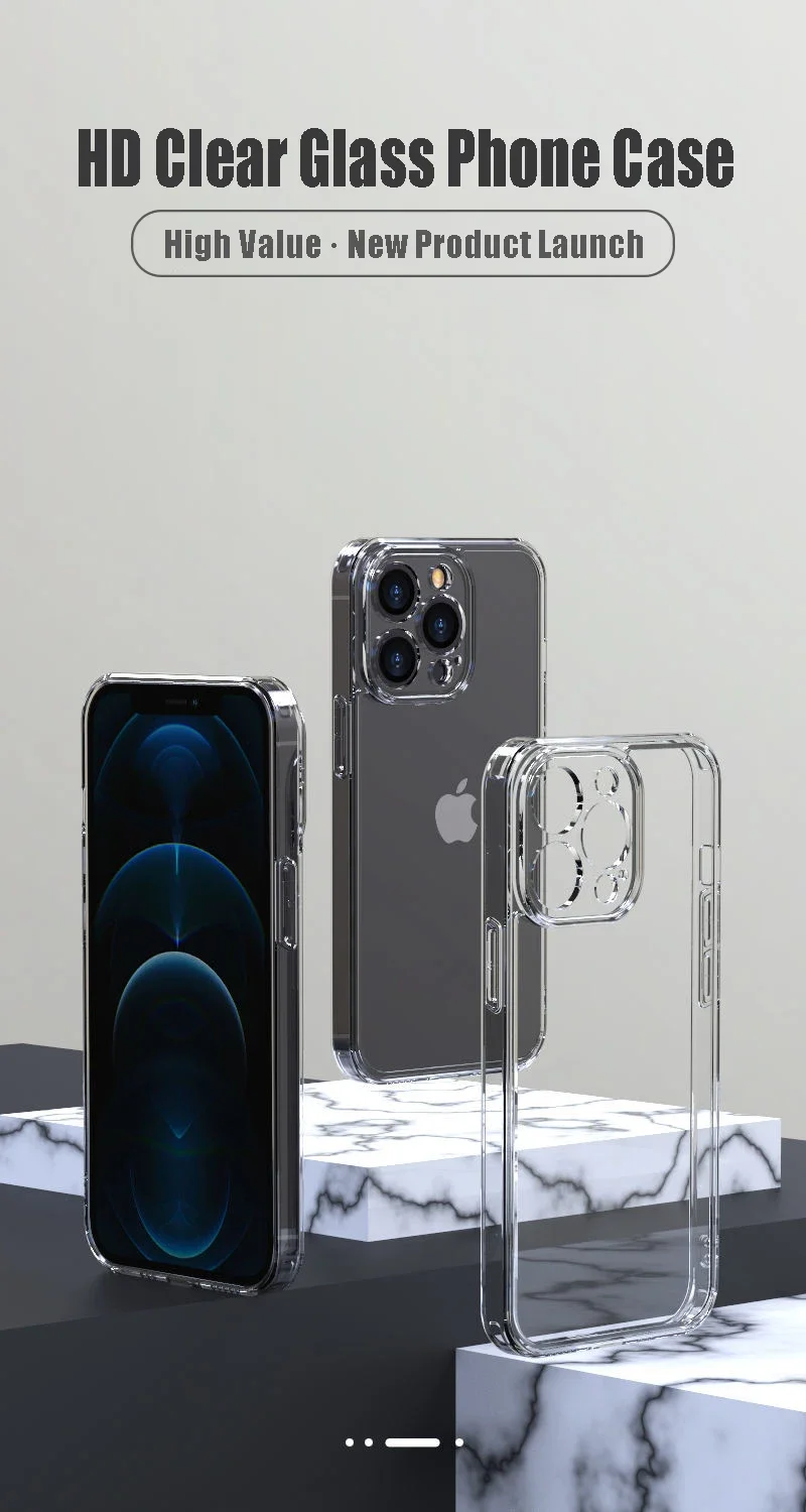 Transparent Tempered Glass Phone Case For iPhone 16 15 14 13 12Mini 11 Pro Max Plus XR XS 7 8 Shockproof Bumper Hard Clear Cover