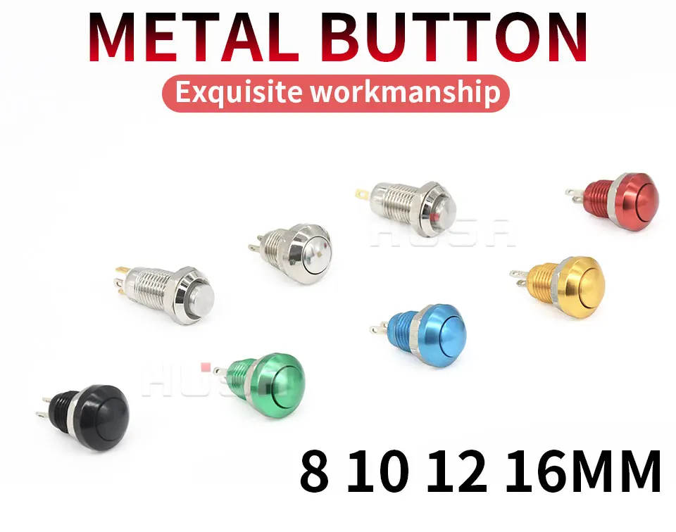 8 10 12 16 mm Waterproof Metal Push Button Switch LED Light Self-locking/Latching Self-reset 3 6 12 24 110 220V high head