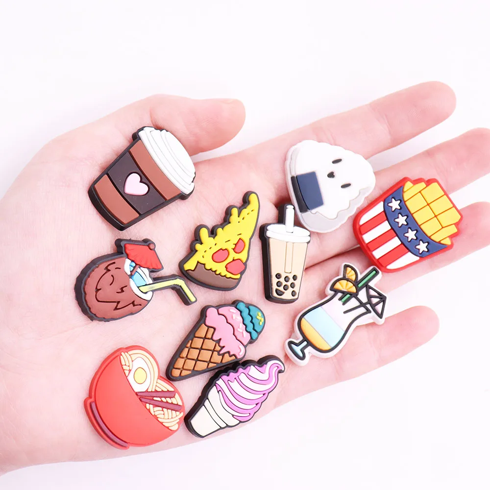 1PCS PVC Buckle Clog Chips Cocktails Bubble Tea Pizza Coffee Macarons Ice Cream Coconut Milk Noodles Shoe Charms Decorations