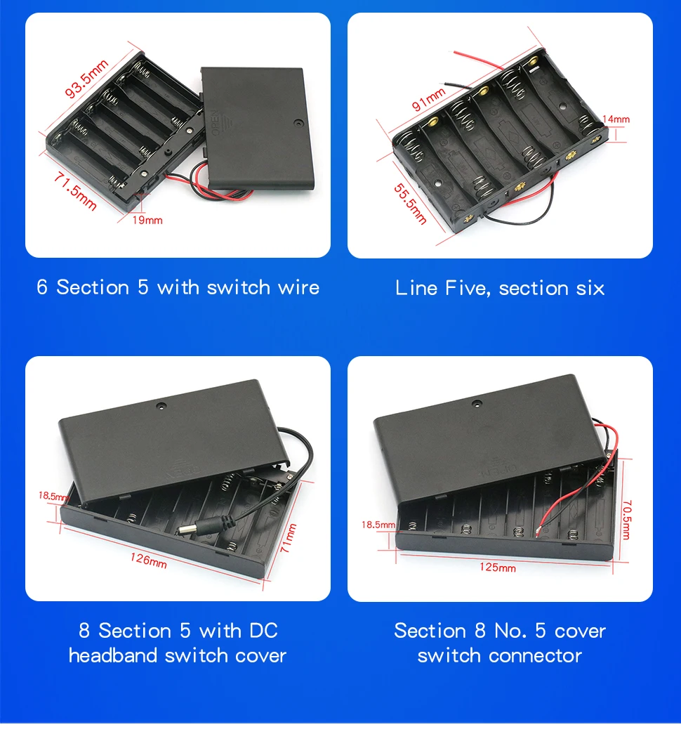 1PCS 1 2 3 4 5 6 Way Battery Box No. 5 Slots Battery Holder For 1/2/3/4/8 X Box Holder Without Switch Cover