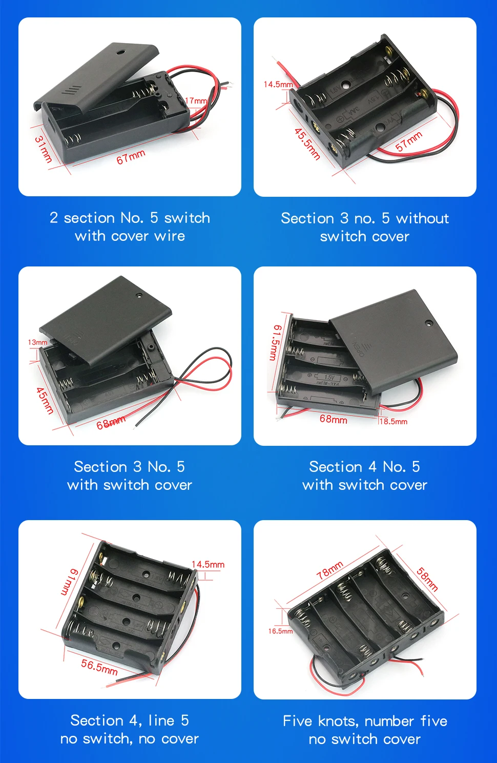 1PCS 1 2 3 4 5 6 Way Battery Box No. 5 Slots Battery Holder For 1/2/3/4/8 X Box Holder Without Switch Cover
