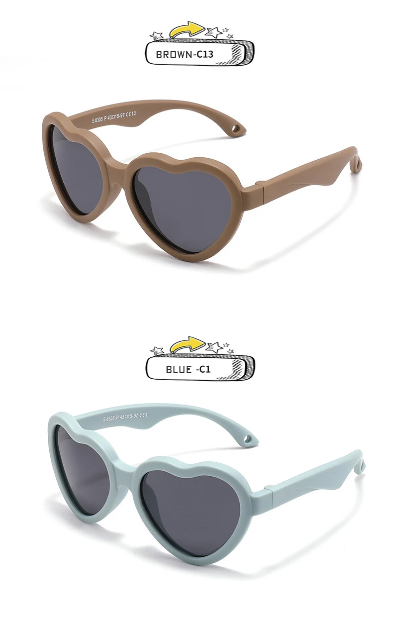 Fashion Heart Shaped Sunglasses Baby Girl Polarized UV Protection Toddler Shades 0-24 Months