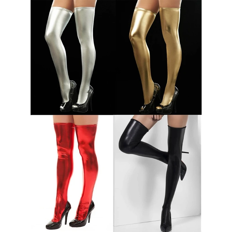 Womens Over Knee Socks Faux Leather Pants Casual Long Overknee Pantyhose Black,Red,Silver,Gold Hot! Thigh High Socks