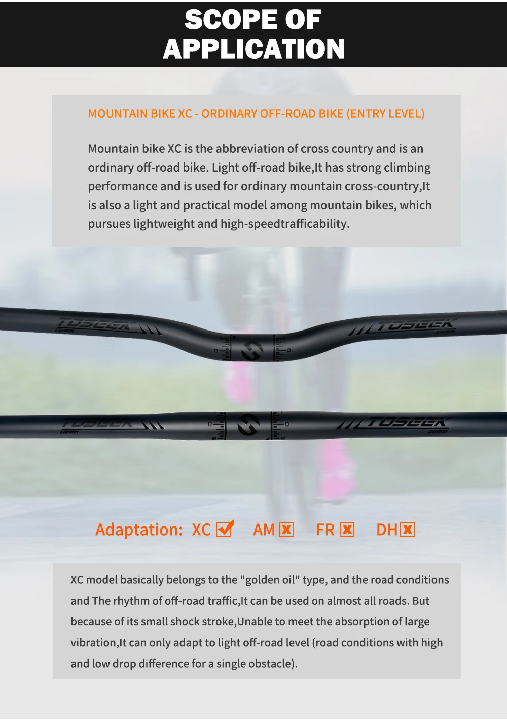 TOSEEK Carbon Handlebar for Stem 25.4mm Handle Bar Folding MTB Kids' Bike Parts Bicycle Bars Matt Black