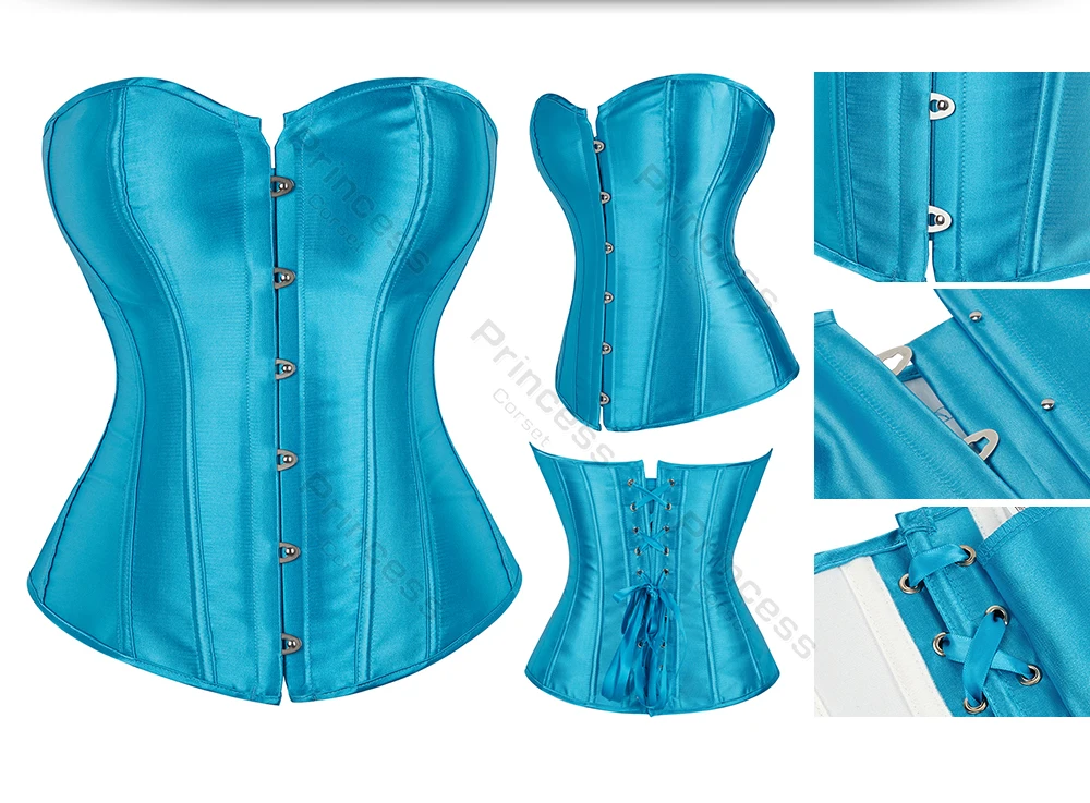 Sexy Corset Bustier Lace Up for Women Pink Victorian Corset Top Plus Size Vintage Satin Corset Overbust Black Blue Red Gold