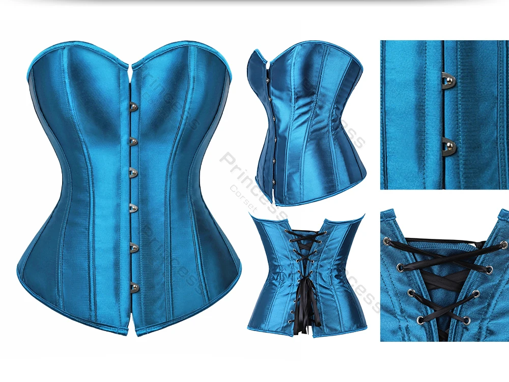 Sexy Corset Bustier Lace Up for Women Pink Victorian Corset Top Plus Size Vintage Satin Corset Overbust Black Blue Red Gold