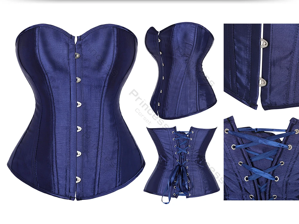 Sexy Corset Bustier Lace Up for Women Pink Victorian Corset Top Plus Size Vintage Satin Corset Overbust Black Blue Red Gold