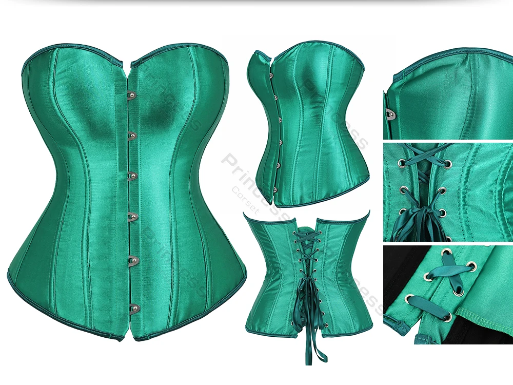 Sexy Corset Bustier Lace Up for Women Pink Victorian Corset Top Plus Size Vintage Satin Corset Overbust Black Blue Red Gold