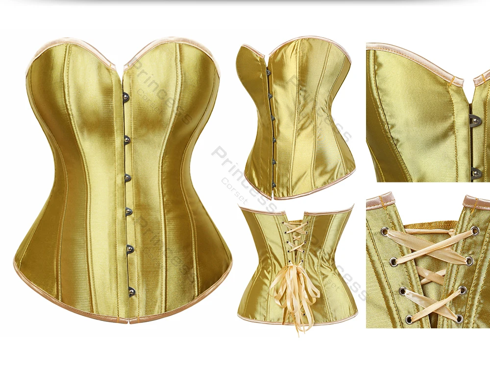 Sexy Corset Bustier Lace Up for Women Pink Victorian Corset Top Plus Size Vintage Satin Corset Overbust Black Blue Red Gold