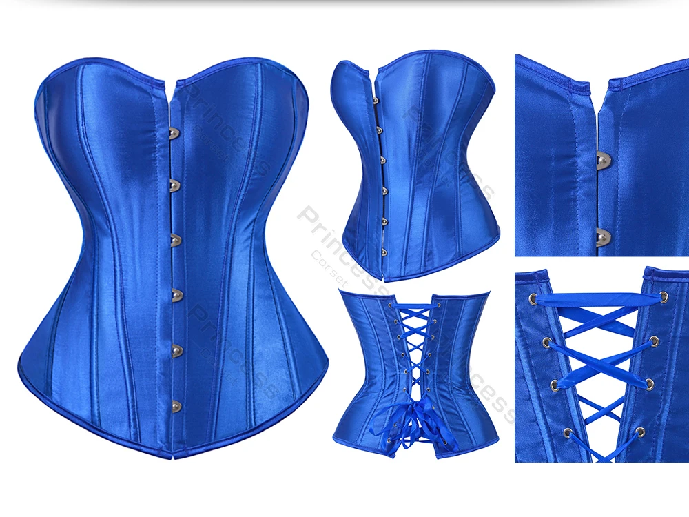 Sexy Corset Bustier Lace Up for Women Pink Victorian Corset Top Plus Size Vintage Satin Corset Overbust Black Blue Red Gold