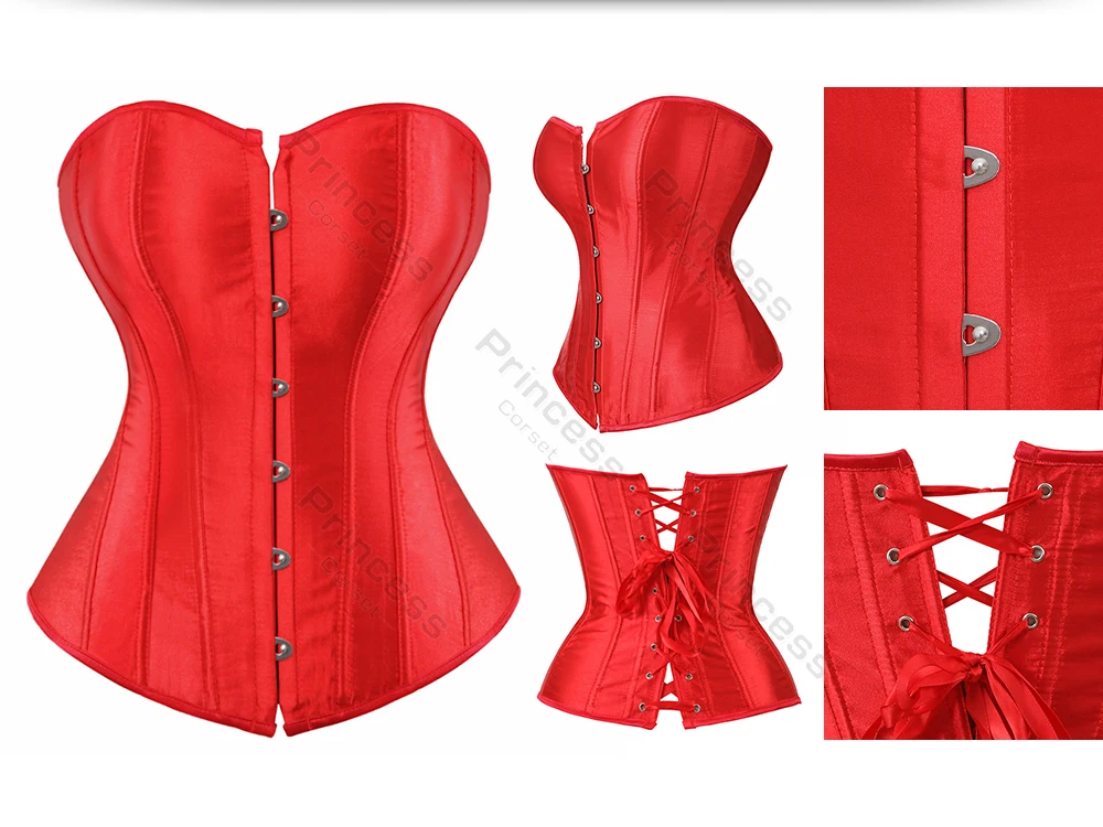 Sexy Corset Bustier Lace Up for Women Pink Victorian Corset Top Plus Size Vintage Satin Corset Overbust Black Blue Red Gold