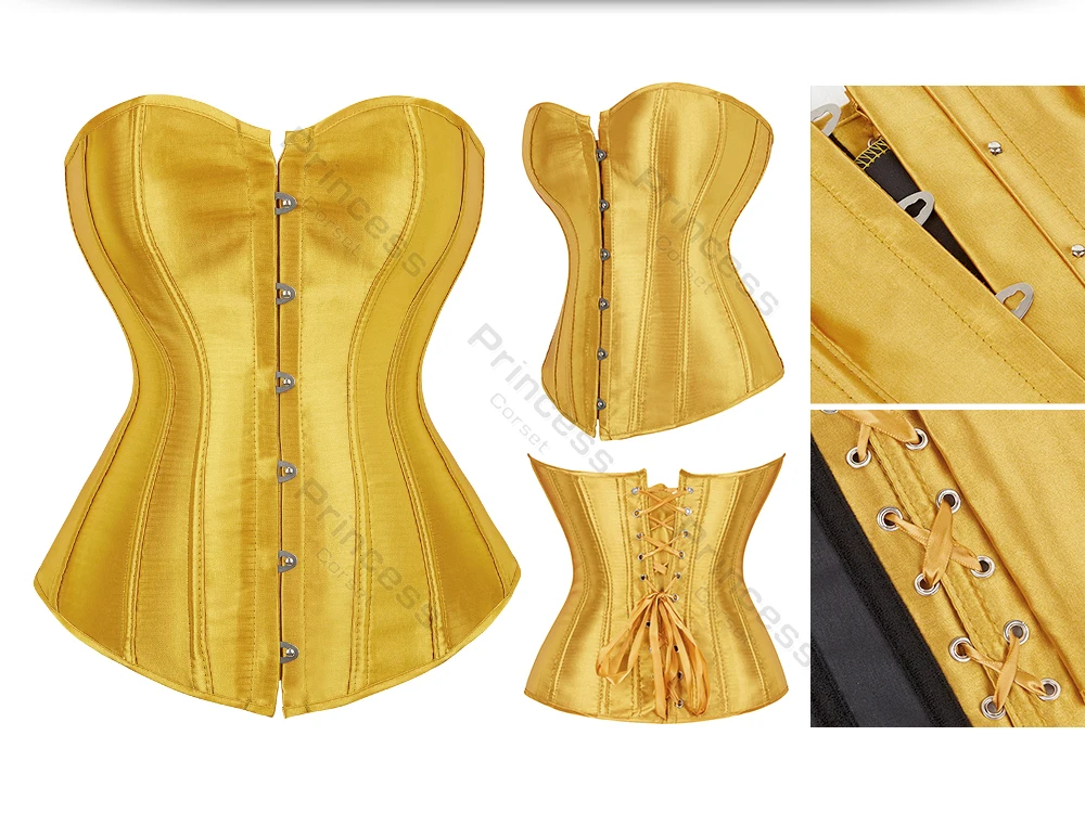 Sexy Corset Bustier Lace Up for Women Pink Victorian Corset Top Plus Size Vintage Satin Corset Overbust Black Blue Red Gold