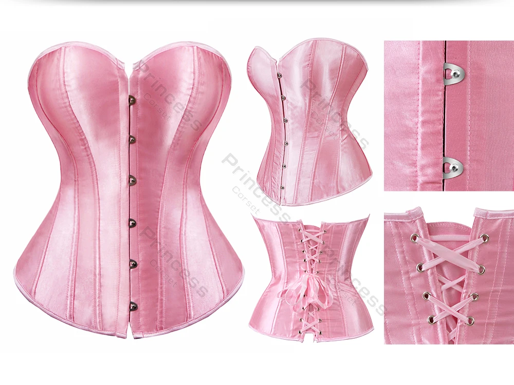 Sexy Corset Bustier Lace Up for Women Pink Victorian Corset Top Plus Size Vintage Satin Corset Overbust Black Blue Red Gold