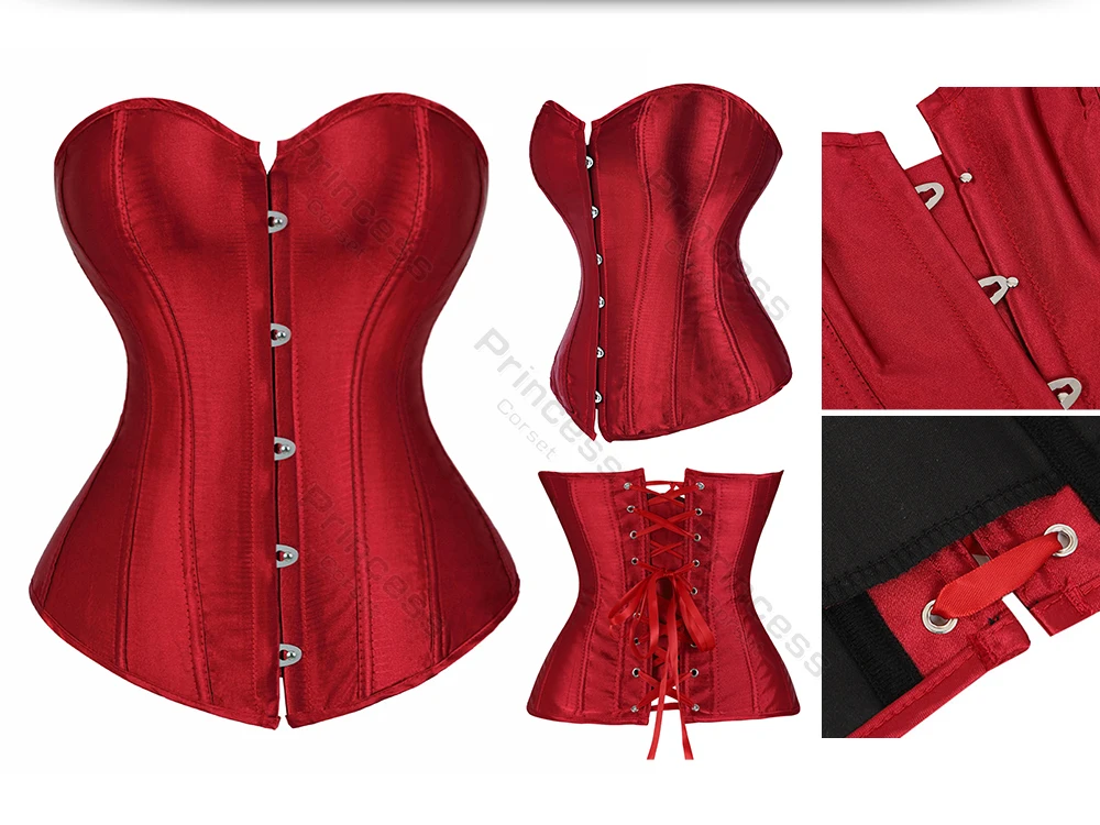 Sexy Corset Bustier Lace Up for Women Pink Victorian Corset Top Plus Size Vintage Satin Corset Overbust Black Blue Red Gold