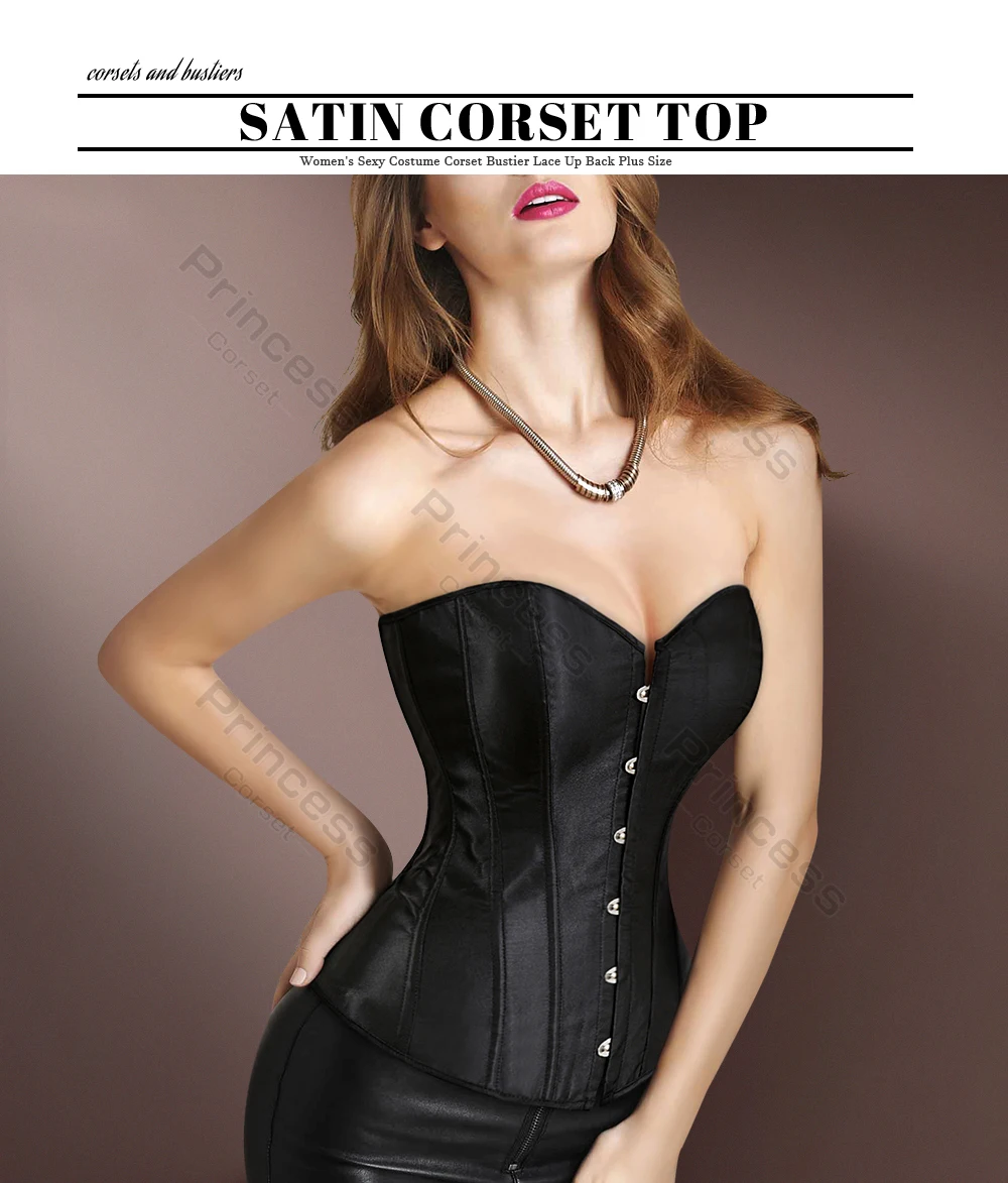 Sexy Corset Bustier Lace Up for Women Pink Victorian Corset Top Plus Size Vintage Satin Corset Overbust Black Blue Red Gold