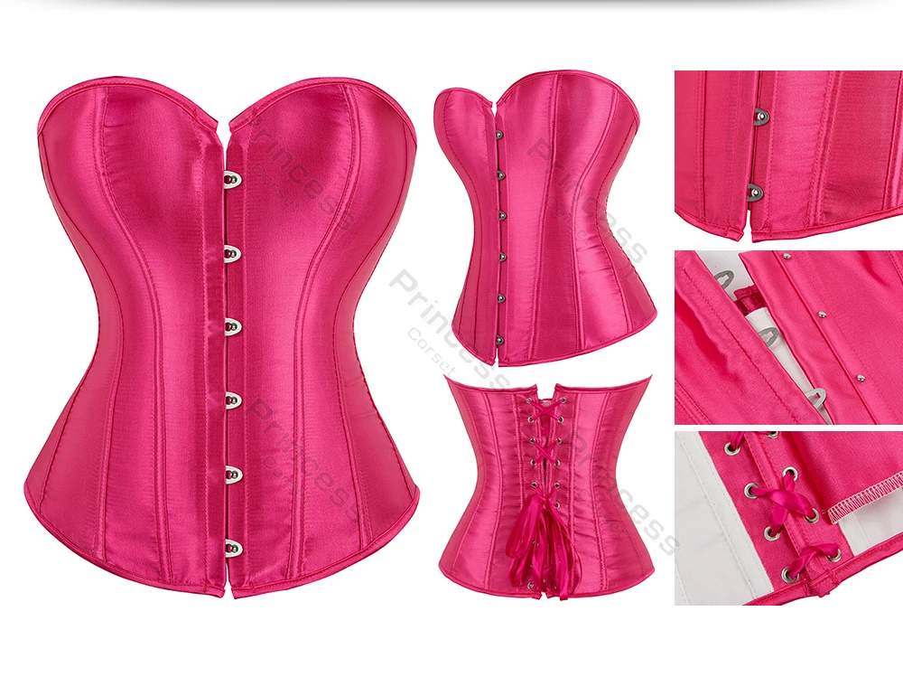 Sexy Corset Bustier Lace Up for Women Pink Victorian Corset Top Plus Size Vintage Satin Corset Overbust Black Blue Red Gold