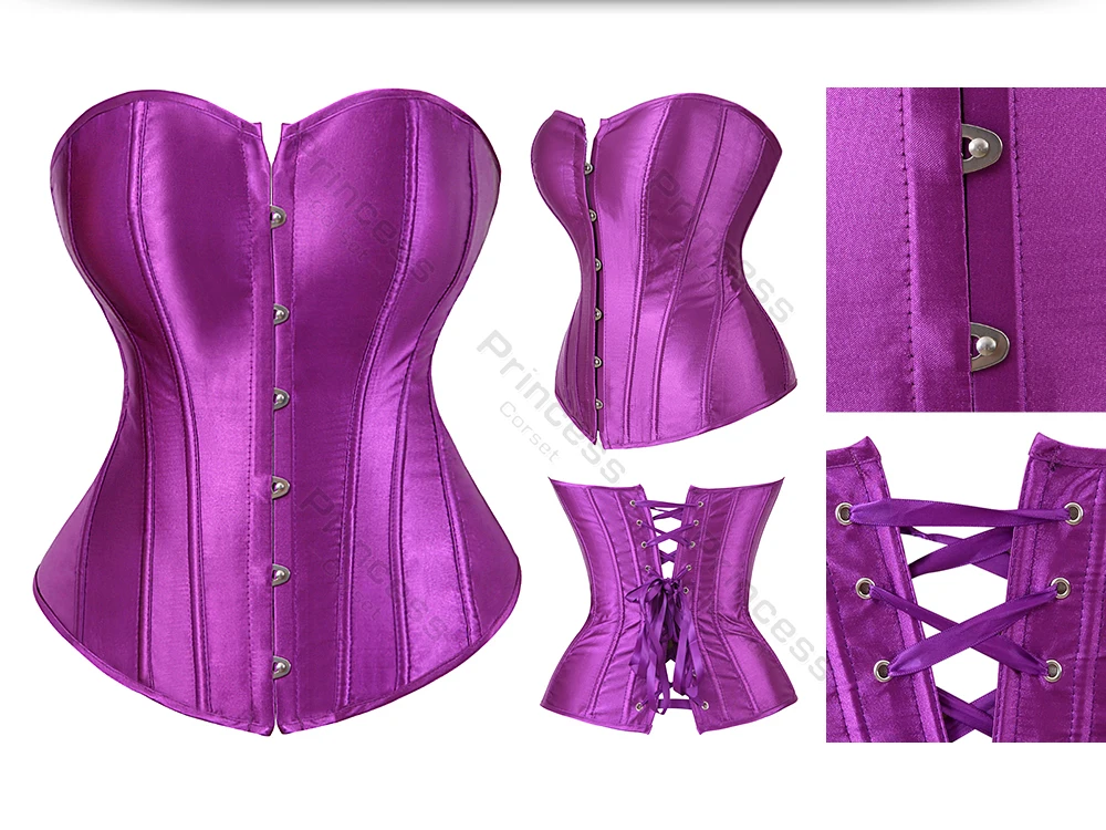 Sexy Corset Bustier Lace Up for Women Pink Victorian Corset Top Plus Size Vintage Satin Corset Overbust Black Blue Red Gold
