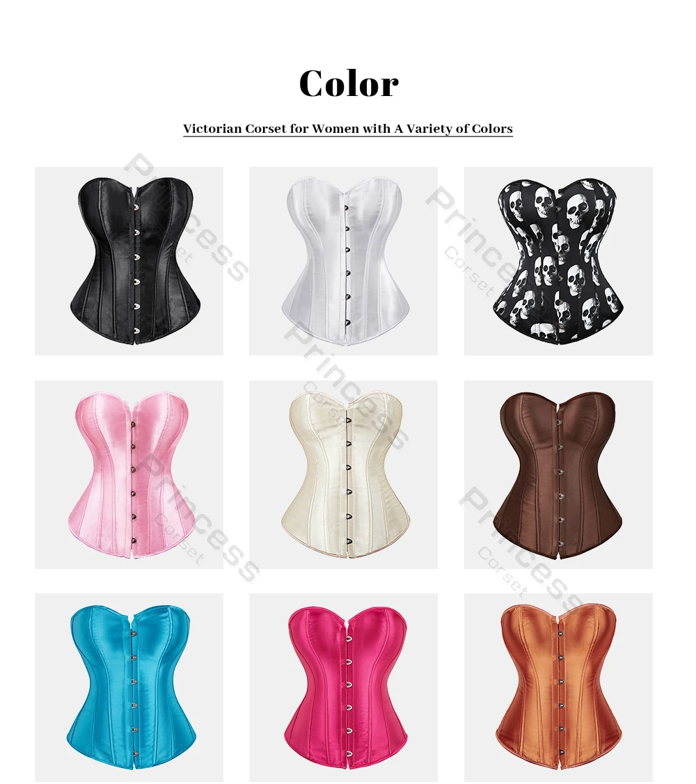 Sexy Corset Bustier Lace Up for Women Pink Victorian Corset Top Plus Size Vintage Satin Corset Overbust Black Blue Red Gold