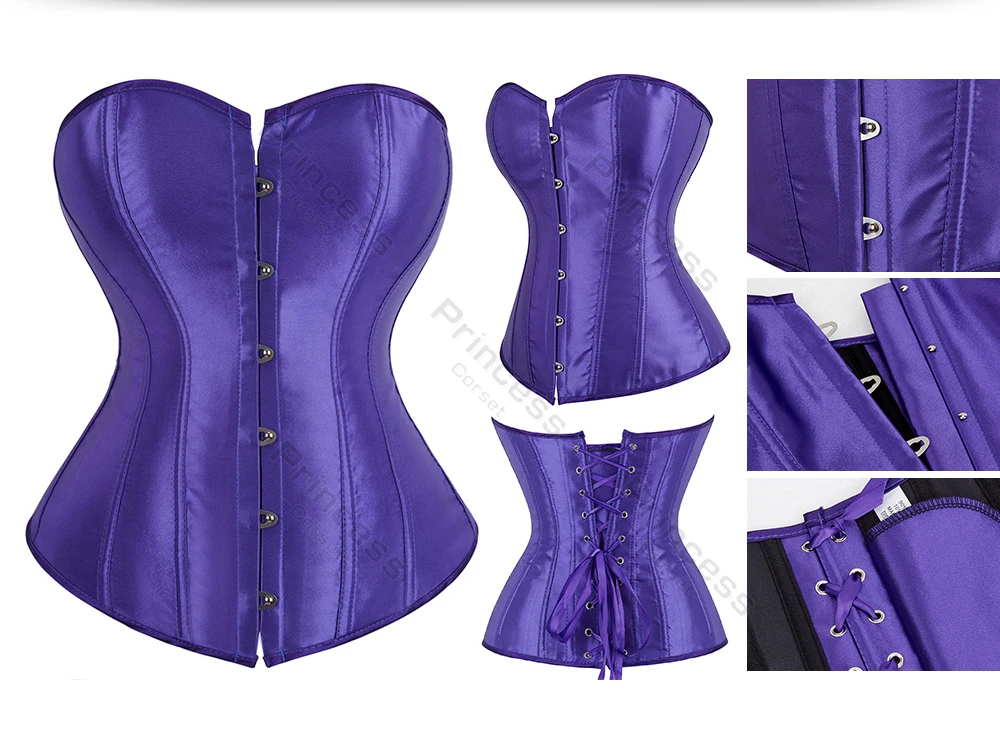 Sexy Corset Bustier Lace Up for Women Pink Victorian Corset Top Plus Size Vintage Satin Corset Overbust Black Blue Red Gold