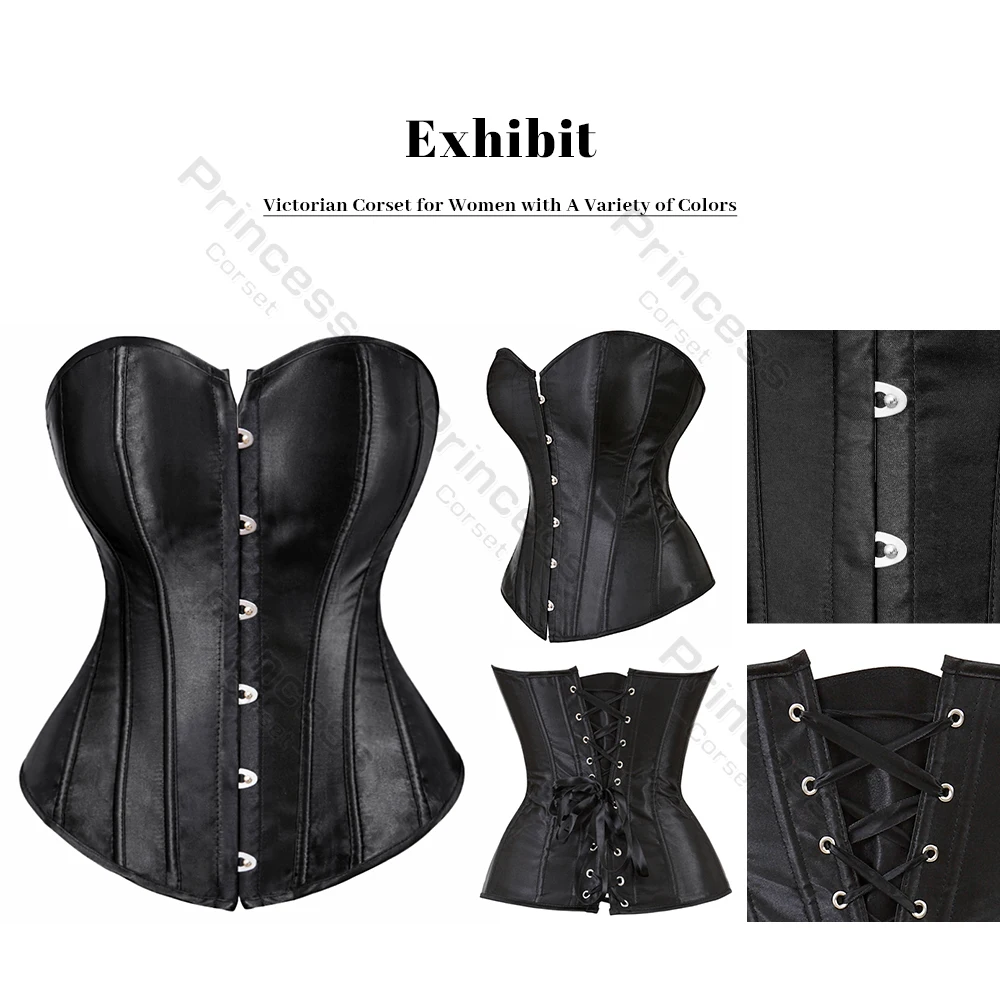 Sexy Corset Bustier Lace Up for Women Pink Victorian Corset Top Plus Size Vintage Satin Corset Overbust Black Blue Red Gold