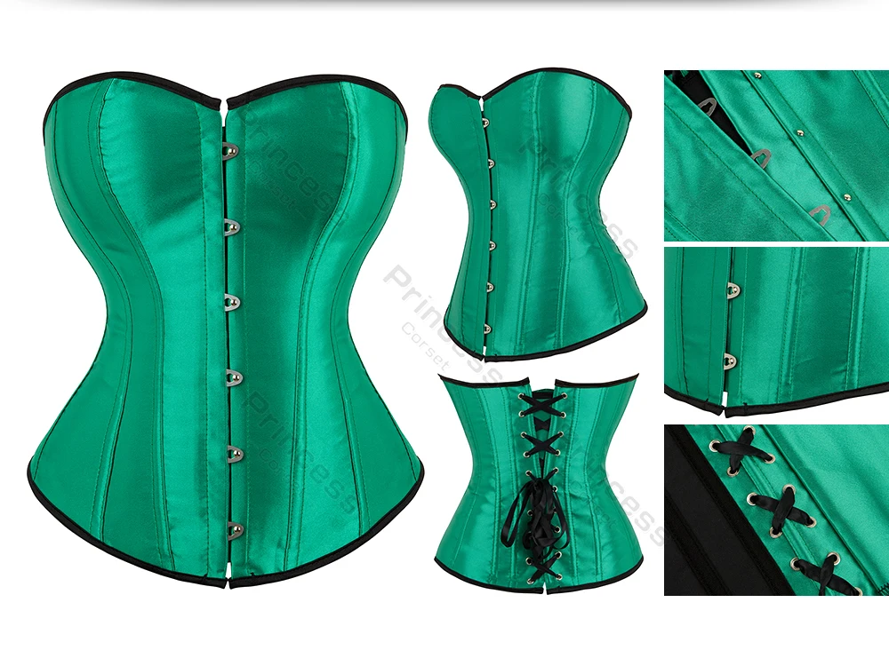 Sexy Corset Bustier Lace Up for Women Pink Victorian Corset Top Plus Size Vintage Satin Corset Overbust Black Blue Red Gold
