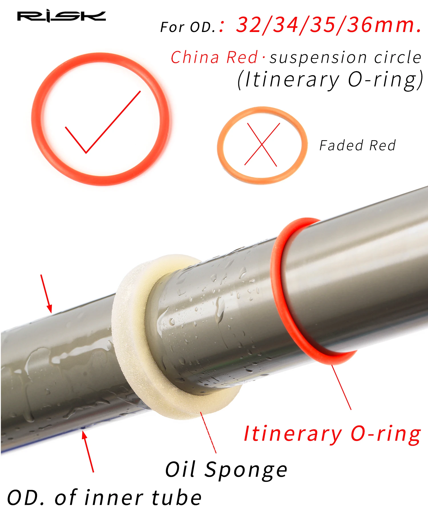 5PCS RISK Mountain Bicycle Bike Front Fork Suspension Circle Sealing Ring Itinerary O Ring 32/34/35/36mm RA144
