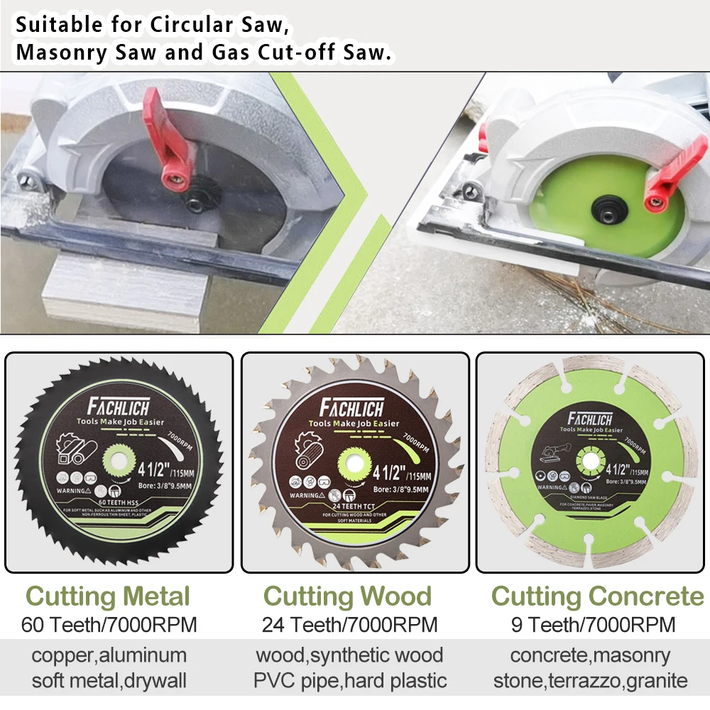 FACHLICH Dia115mm Cutting Disc Aluminum Metal Copper Wood PVC Pipe Concrete Marble Stone Saw Blade Bore9.5mm 4.5inch Plate