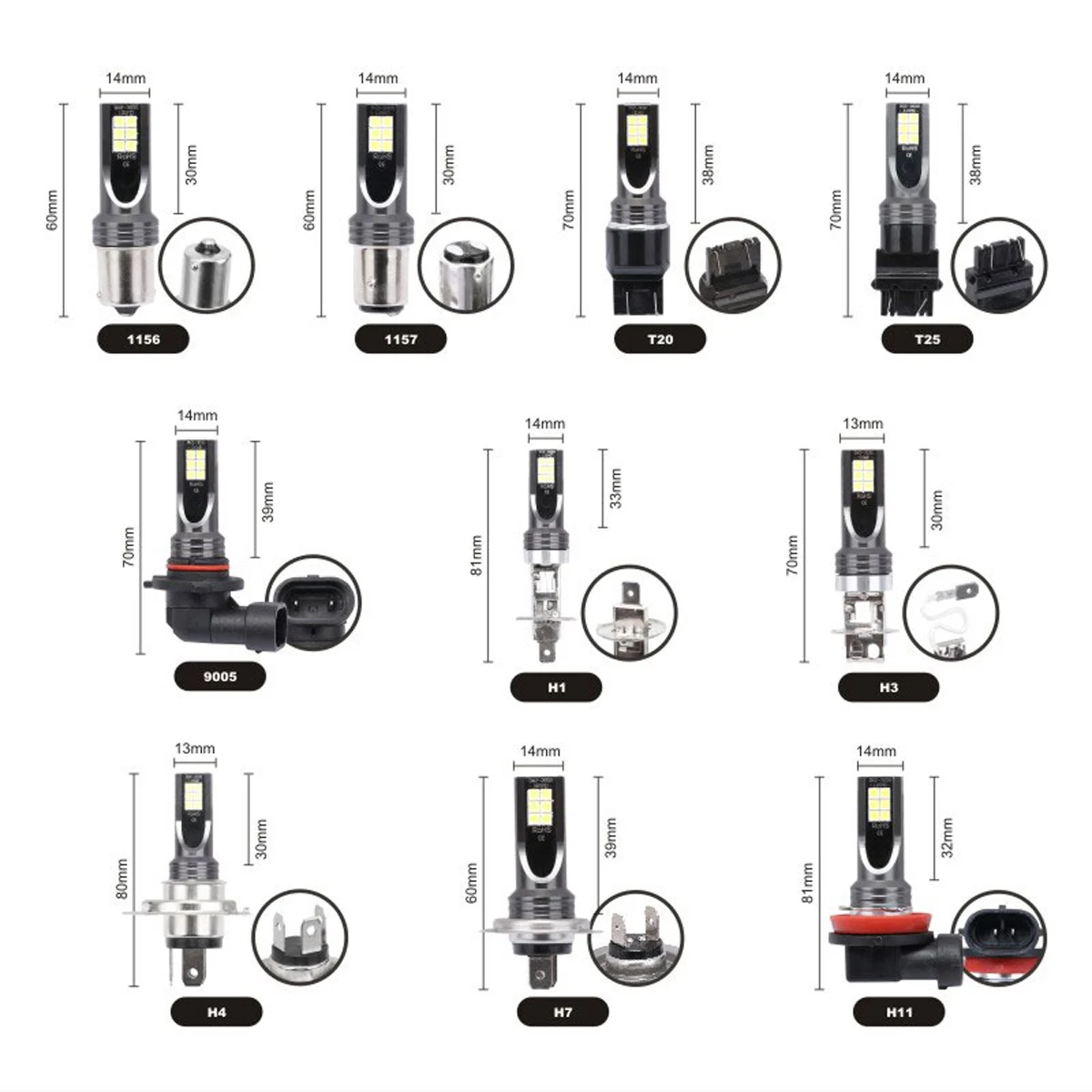2Pcs H11 H8 H4 H7 H1 H16 H3 H10 9005 HB3 9006 HB4 LED Car Fog Lights 6000K Headlight Bulbs 3000K 12000K 4300K Auto Fog Lamp