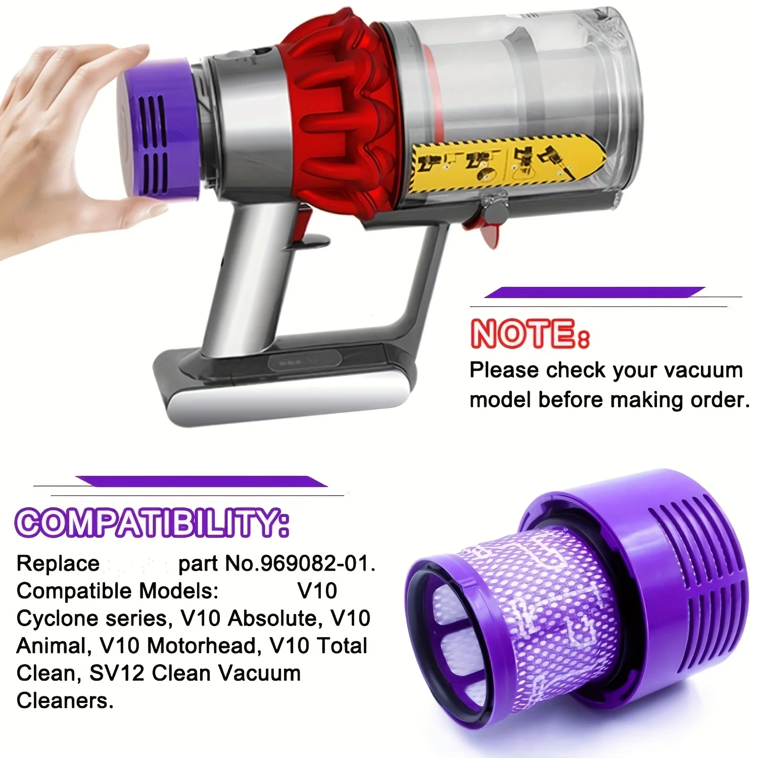 Washable Big Filter Unit For Dyson V10 SV12 Cyclone Animal Absolute Total Clean Cordless Vacuum Cleaner Replace Filter