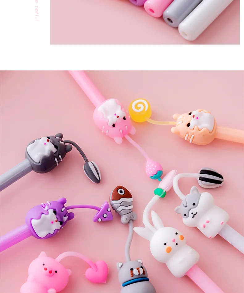 20Pcs/Lot Kawaii Cat Pig Rabbit Mouse Gel Pens Cute Animal Black Gel Ink Pen Student School Stationery Office Supplies Gift