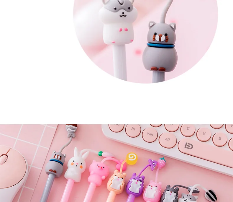 20Pcs/Lot Kawaii Cat Pig Rabbit Mouse Gel Pens Cute Animal Black Gel Ink Pen Student School Stationery Office Supplies Gift