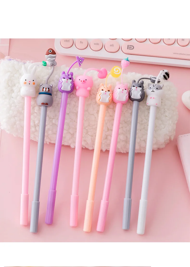 20Pcs/Lot Kawaii Cat Pig Rabbit Mouse Gel Pens Cute Animal Black Gel Ink Pen Student School Stationery Office Supplies Gift