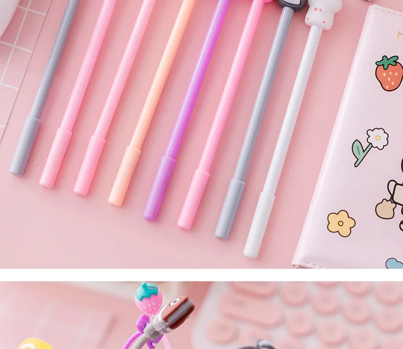20Pcs/Lot Kawaii Cat Pig Rabbit Mouse Gel Pens Cute Animal Black Gel Ink Pen Student School Stationery Office Supplies Gift