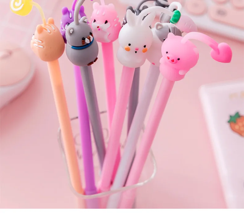 20Pcs/Lot Kawaii Cat Pig Rabbit Mouse Gel Pens Cute Animal Black Gel Ink Pen Student School Stationery Office Supplies Gift
